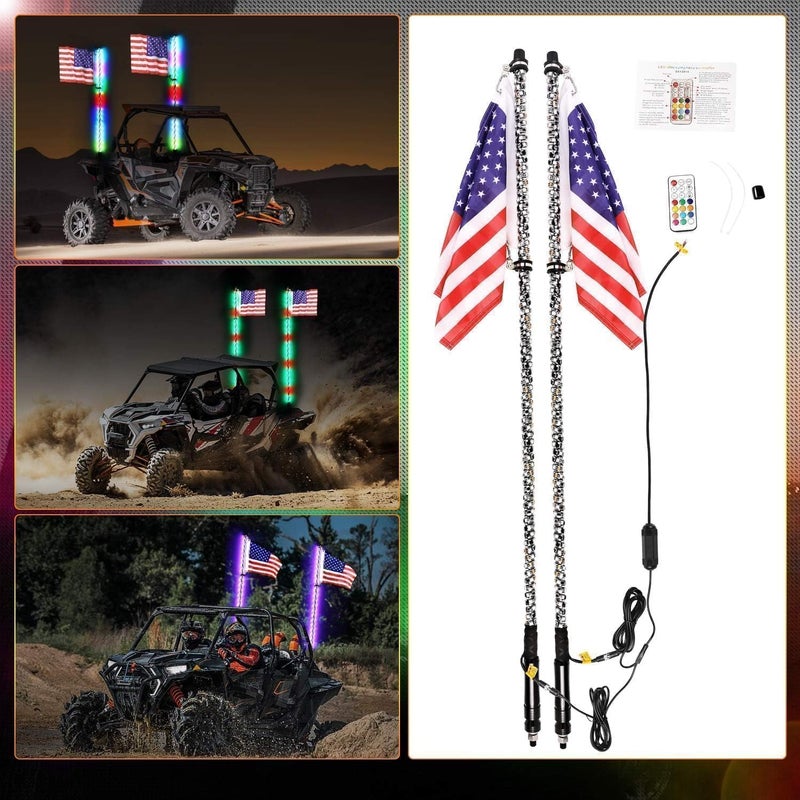 AKD Part LED Whip Lights, AKD Part 2PCS 4FT Lighted Whips RF Remote Control RGB LED Whip Antenna Chase Lights Warning Light for UTV ATV SXS Side by Side RZR Can-Am Kawasaki Honda Trucks Boat - Image 2